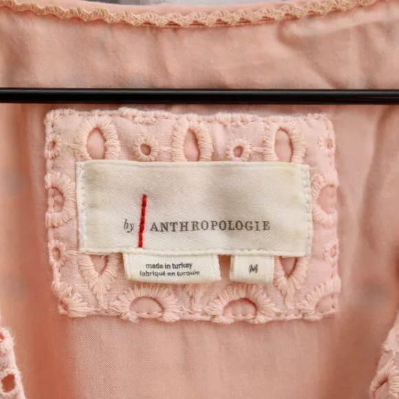 Anthropologie Pink The Somerset Eyelet Edition Tiered Mini Dress Size Medium - Picture 6 of 9